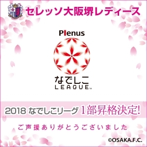 セレッソ大阪堺レディース　2018プレナスなでしこリーグ1部昇格決定！